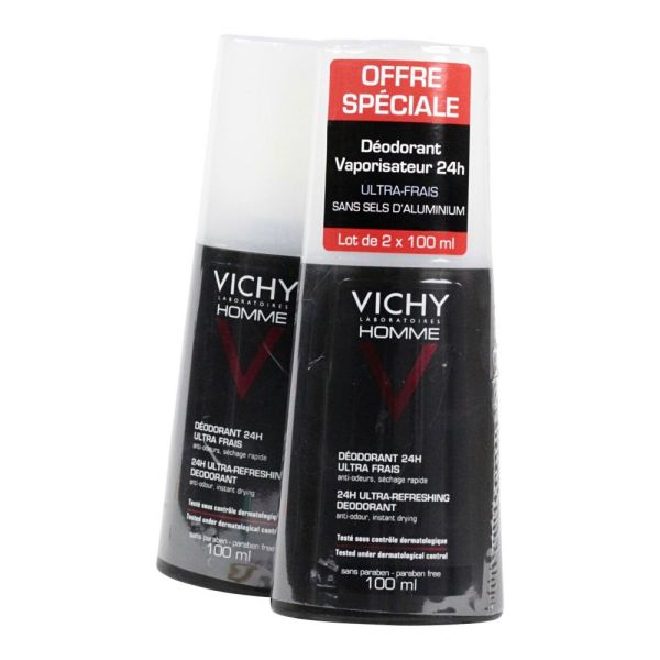 Déodorant spray 24h homme ultra frais sans sels d'aluminium 2x100ml