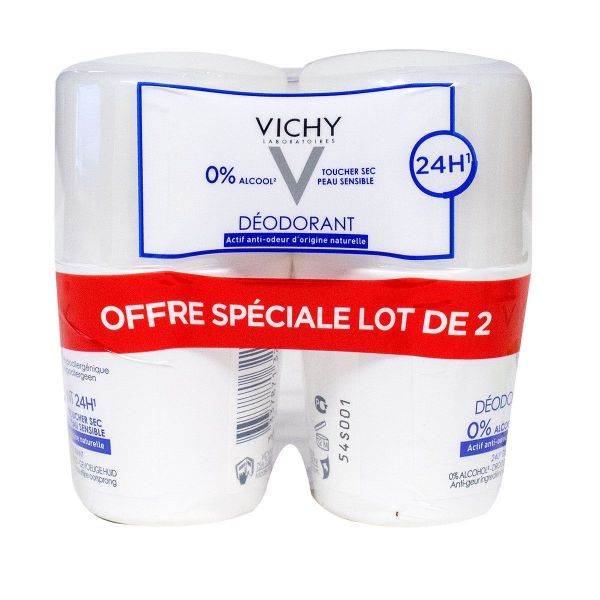 Déodorant à bille 24h peau sensible sans sels d'aluminium 2x50ml